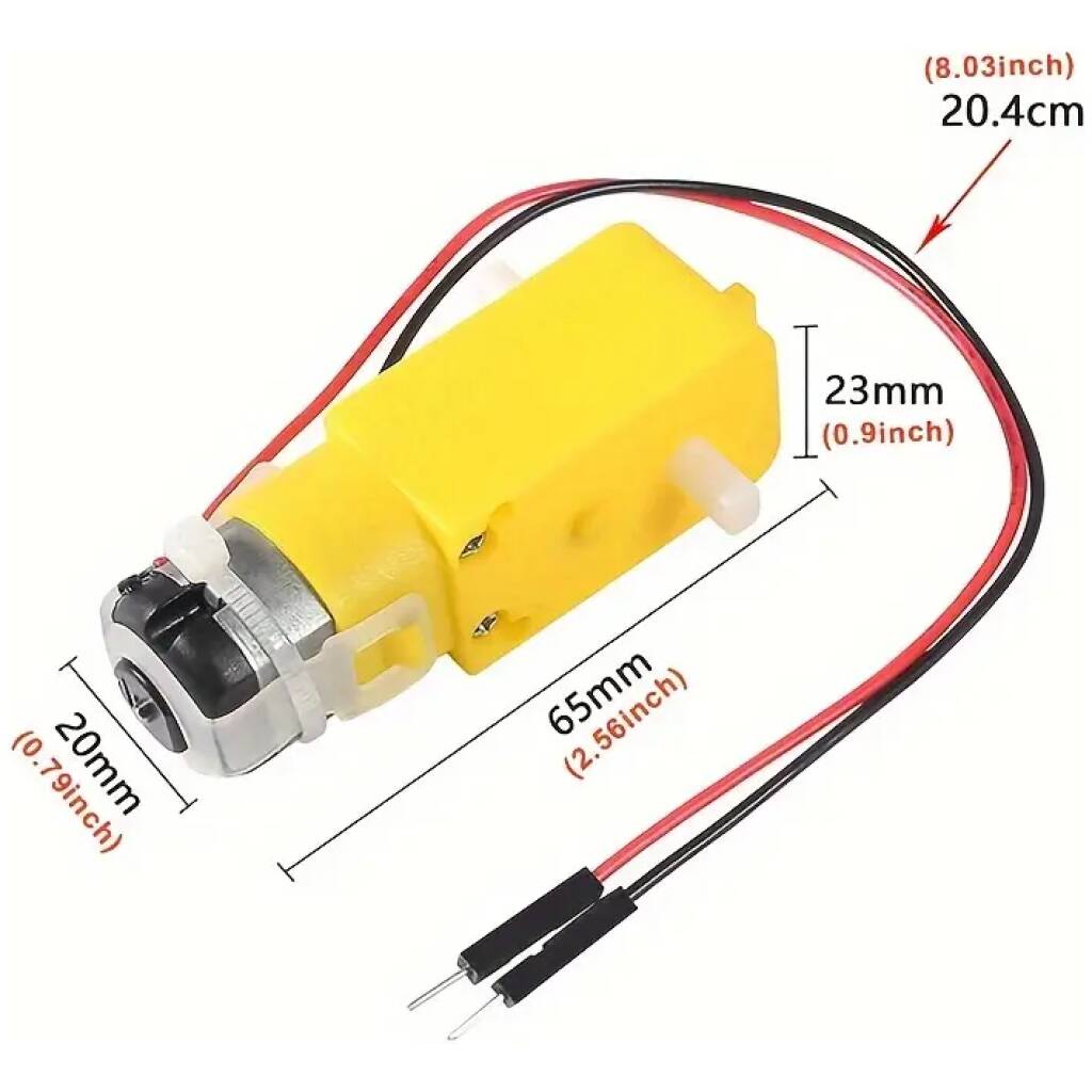 Motor TT: Voltaje nominal: 3-6V Corriente continua sin carga: 150mA